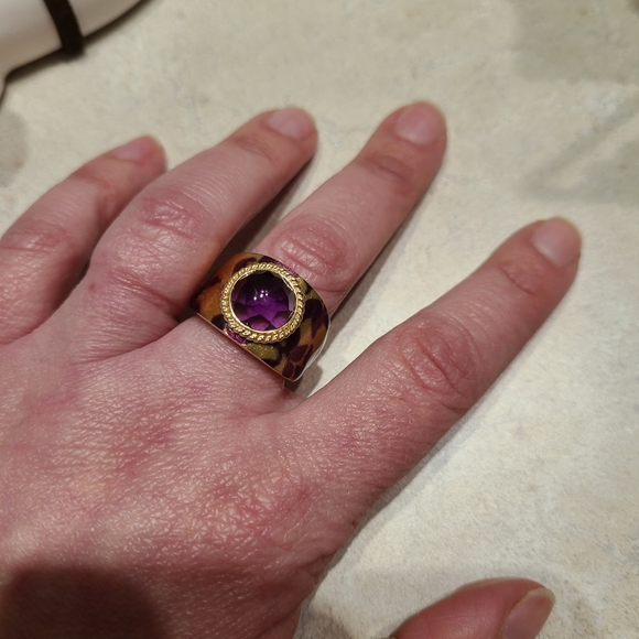 14k yellow gold with purple and orange inlay ring - Picture 3 of 8